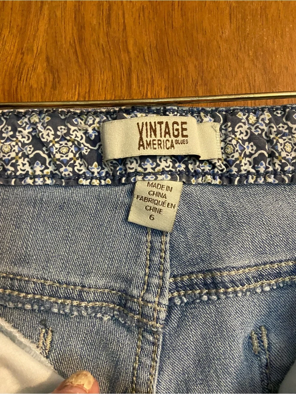 Vintage America Light Blue Skinny Jeans with Navy Floral Embroidery - Picture 3 of 3